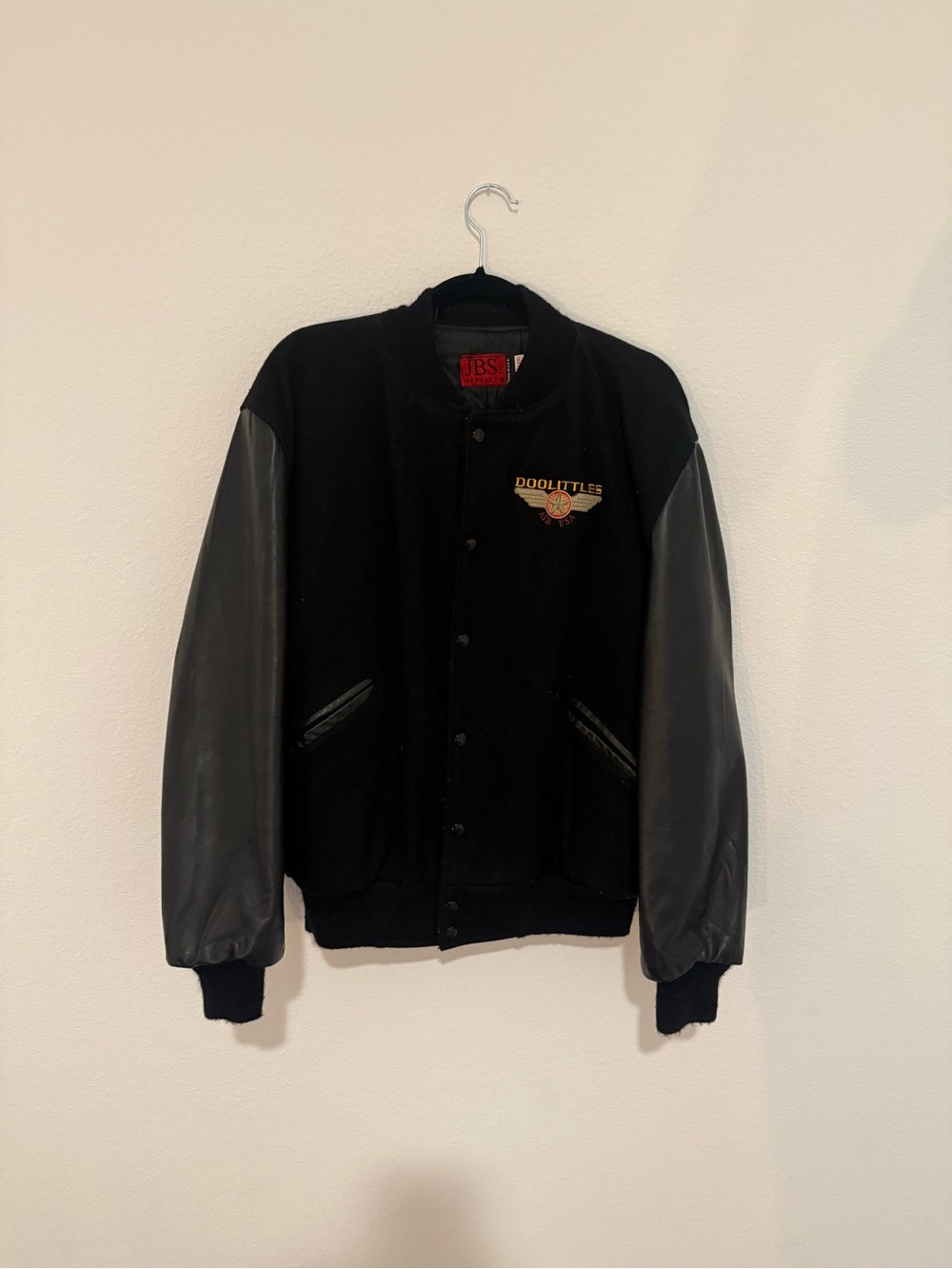 Vintage 90s Doolittles Air USA Varsity Jacket Wool Leather Sleeves Mens M JBS